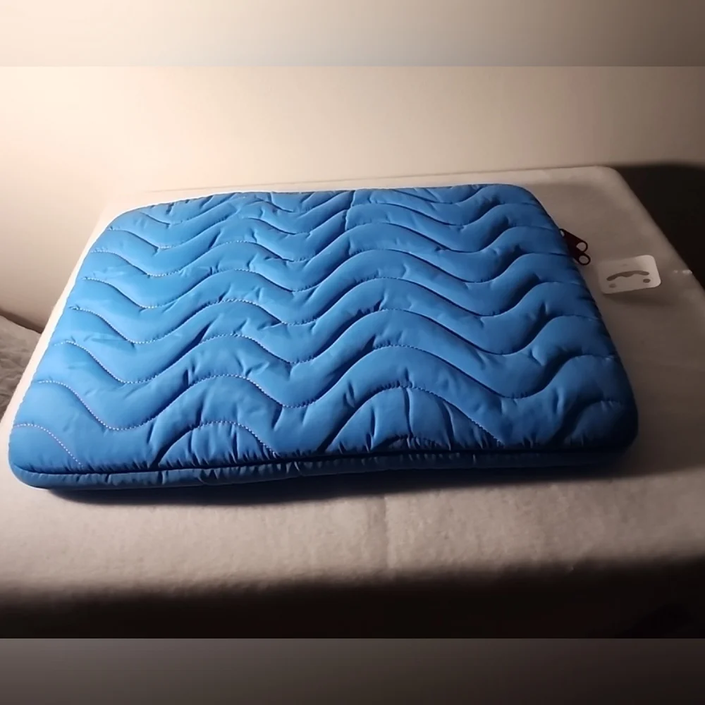 Blue Quilted Tablet Sleeve with Orange Zipper